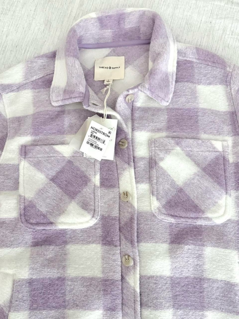 NWT Thread & Supply Lavender Fleece Shirt Jacket, size Large